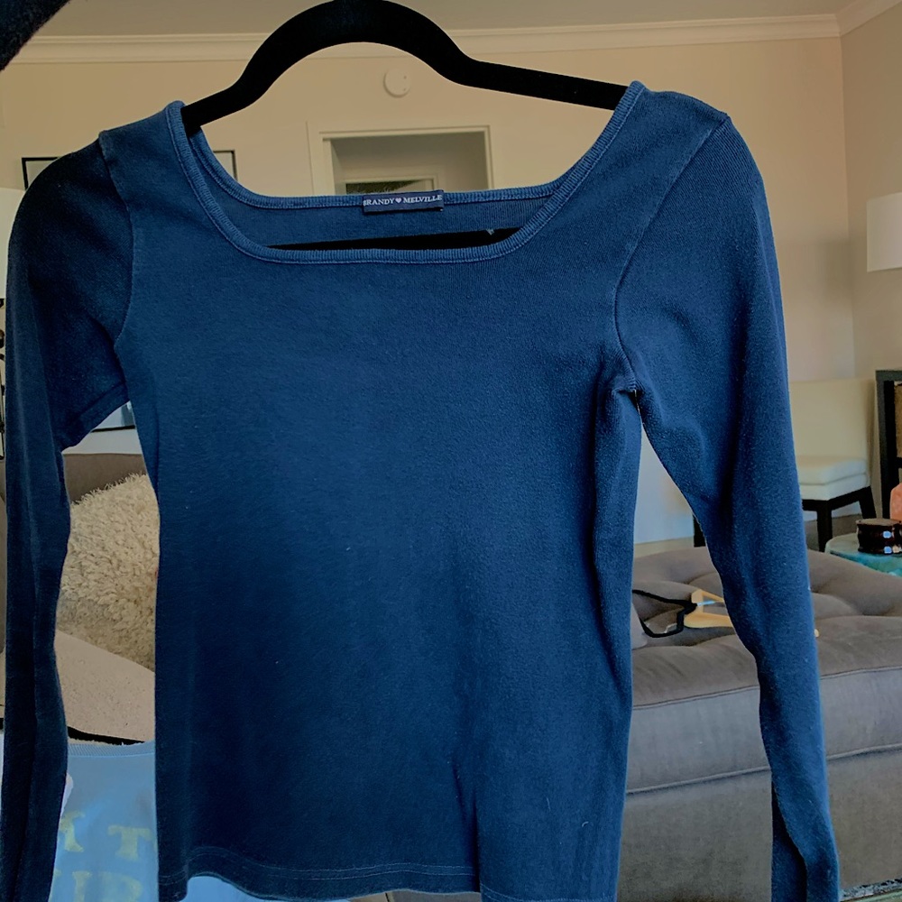 Brandy Melville Navy Blue Square Neck Long Sleeve - Picture 2 of 5